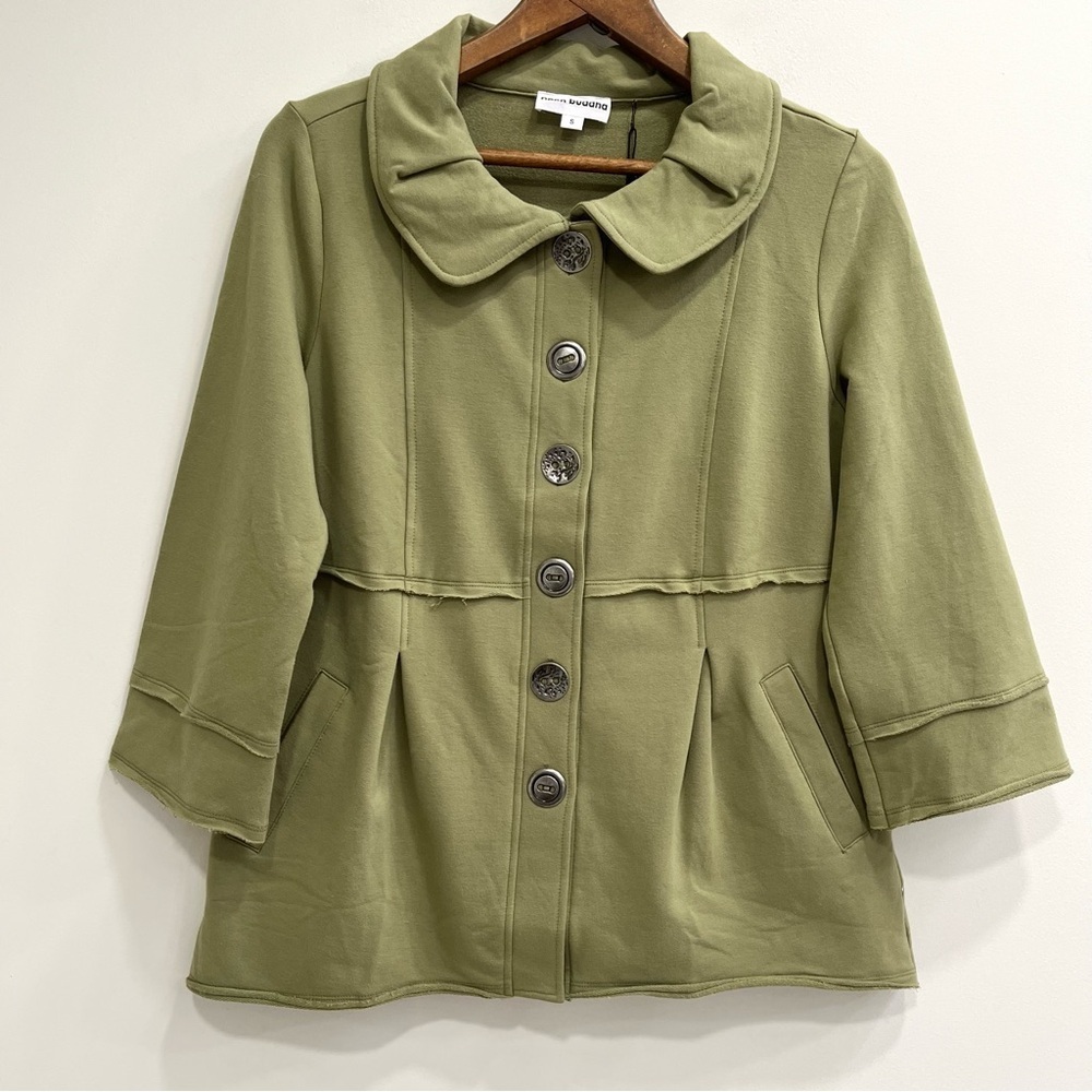 Neon Buddha paint the sky jacket Olive green size artsy Lagenlook quirky small